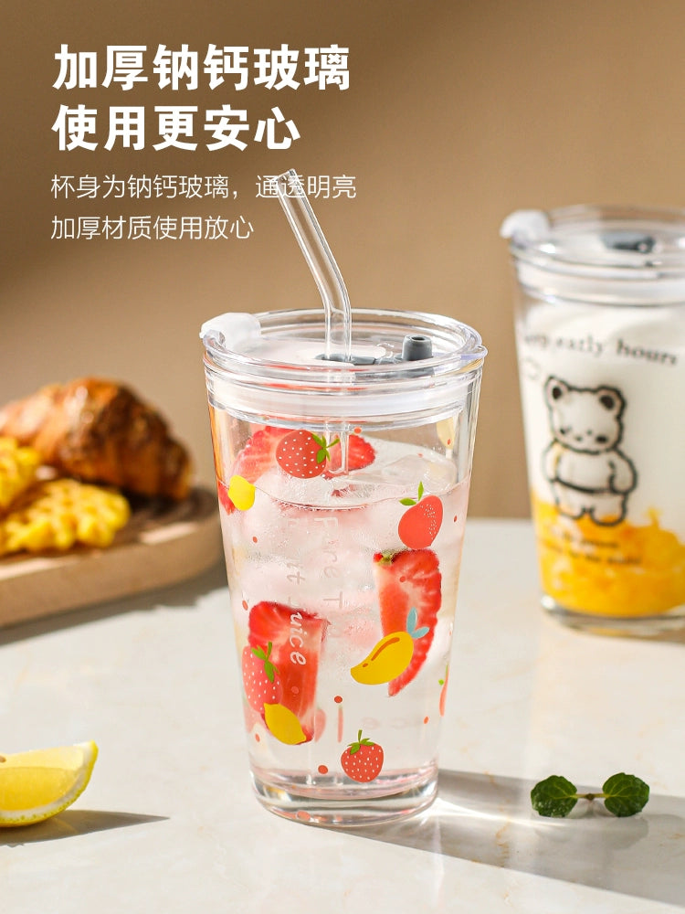 Wheatlife House Straw Glass Cup Women New 2024 Summer Household Drinking Cold Drink Juice Milk Tea Coffee Cup