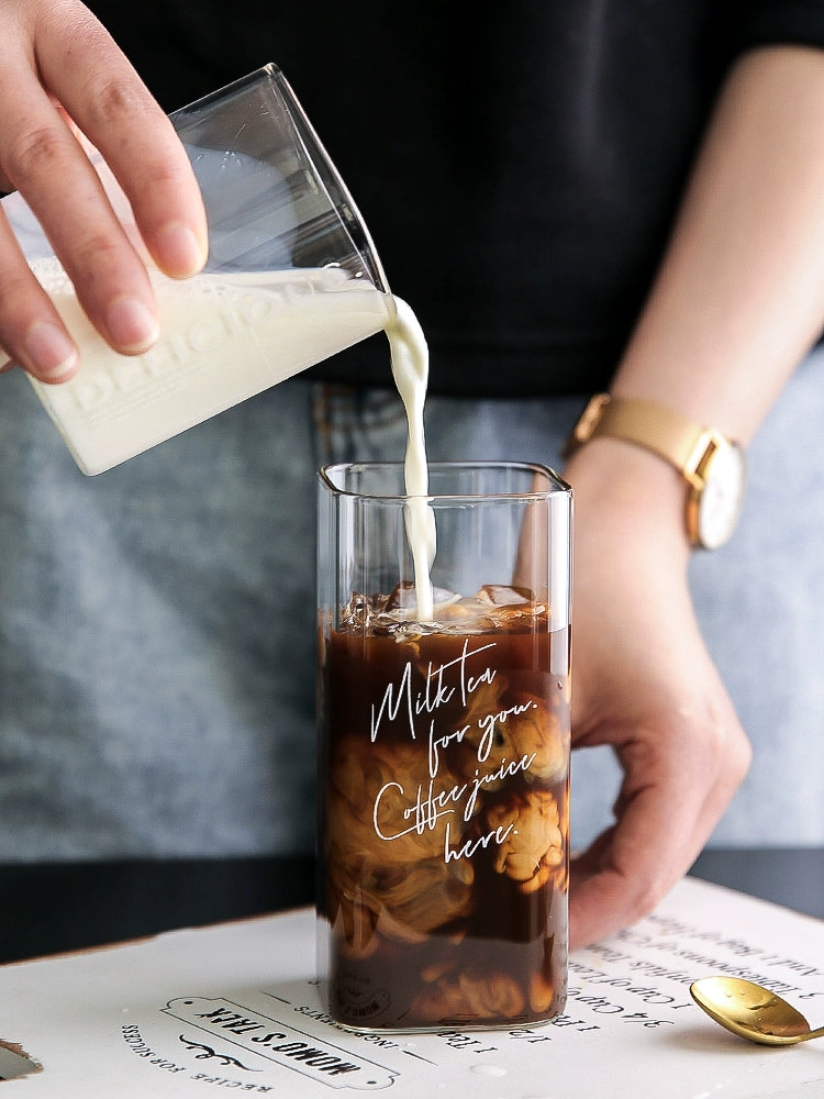 Wheatlife House Square Water Cup Transparent Glass Cup Ins Style Good-looking Milk Tea and Coffee Milk Drink Cup Household
