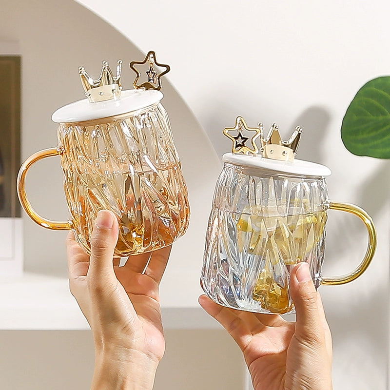 Internet Celebrity Affordable Luxury Style Ins Mug with Cover Spoon Heat-Resistance Glass Drinking Cup Household Office Coffee Cup