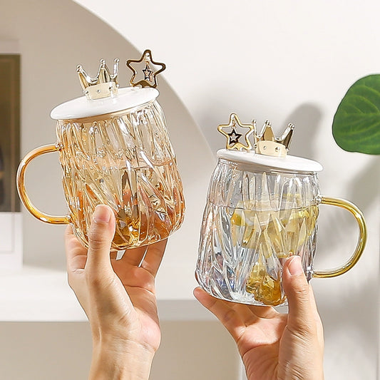 Internet Celebrity Affordable Luxury Style Ins Mug with Cover Spoon Heat-Resistance Glass Drinking Cup Household Office Coffee Cup