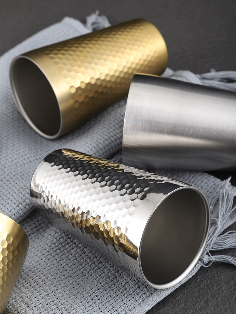 Korean Style 304 Stainless Steel Water Cup Large Capacity Beer Cup Thickened Double-Layer Restaurant Tea Cup Coffee Cup Juice Cup