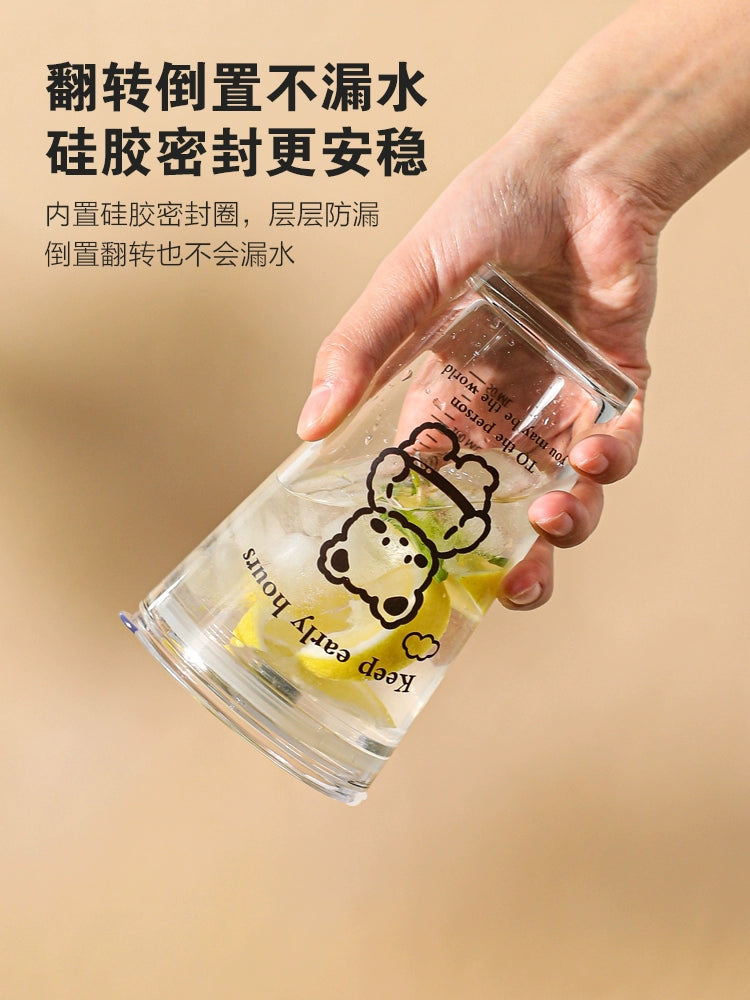 Wheatlife House Straw Glass Cup Women New 2024 Summer Household Drinking Cold Drink Juice Milk Tea Coffee Cup