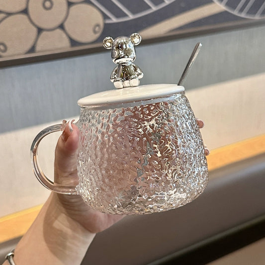 INS Style Cute Heat Resistant Glass Water Cup Girl Good-looking Mug with Cover Spoon Office Coffee and Breakfast Cup