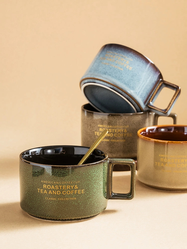 Creative American Coffee Cup, Dish and Spoon Ins Style Small Luxury Water Cup Set Stylish Trendy Mug Customization