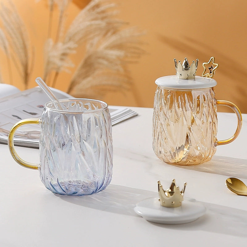 Internet Celebrity Affordable Luxury Style Ins Mug with Cover Spoon Heat-Resistance Glass Drinking Cup Household Office Coffee Cup