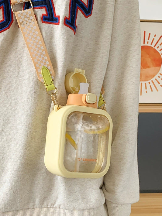 Square Water Cup Good-looking Girls Summer Cute Straw Cup Simple Crossbody Student Girl Adults Portable Cup