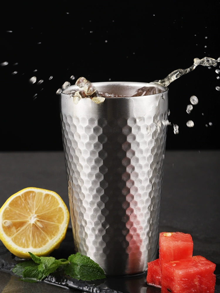 Korean Style 304 Stainless Steel Water Cup Large Capacity Beer Cup Thickened Double-Layer Restaurant Tea Cup Coffee Cup Juice Cup