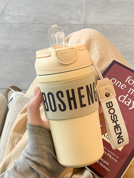 Simple Vacuum Cup Women 2023 New Straw Water Cup Women Good-looking Portable Student Coffee Cup Accompanying Cup