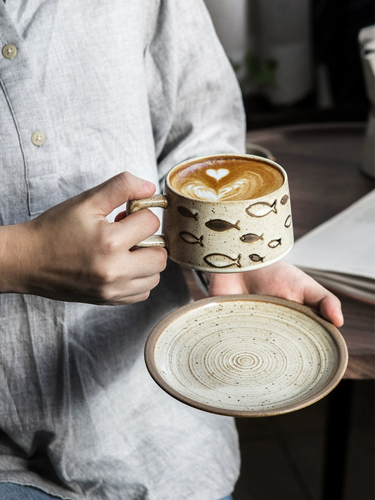 Japanese-Style Retro Coffee Set Set Creative Good-Looking Stoneware Latte Art Cup Simple and High-End Exquisite Mug