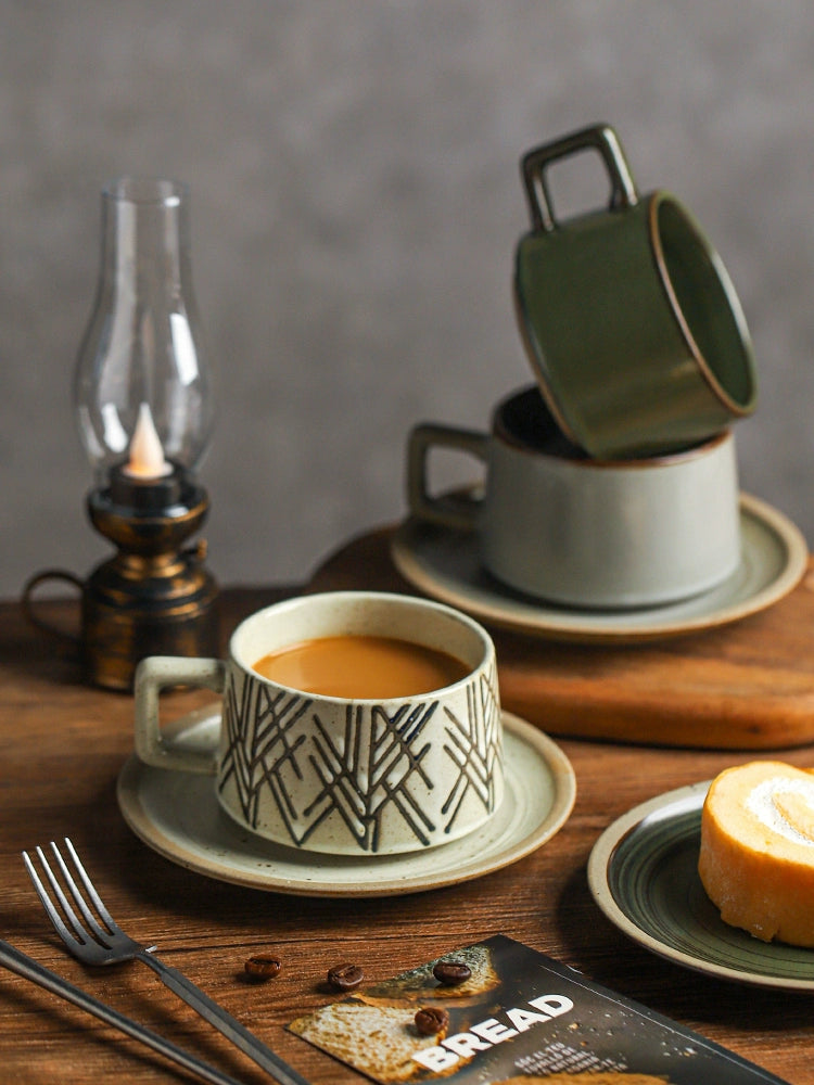 Sheli Japanese Style Retro Coffee Set Set Creative Stoneware Latte Art Cup Household High-End Exquisite Mug