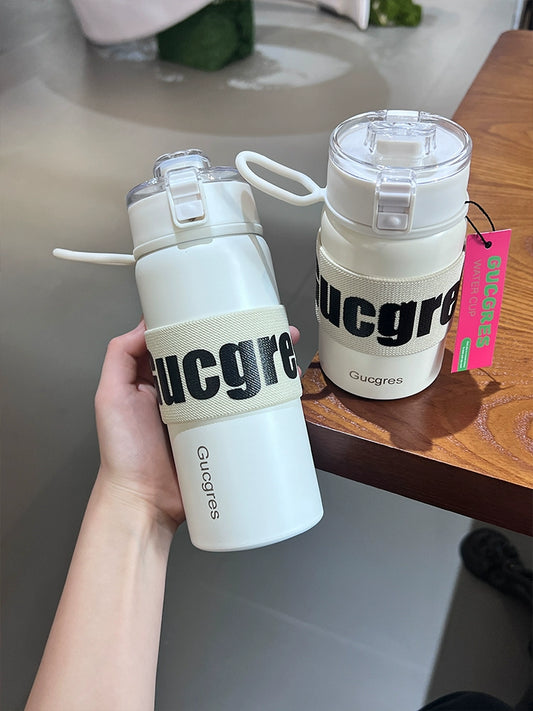 Korean Students Stainless Steel Vacuum Cup Portable Cup with Handle Outdoor Tea Separator Tea Making Cup Office Coffee Cup
