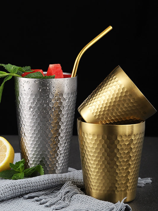 Korean Style 304 Stainless Steel Water Cup Large Capacity Beer Cup Thickened Double-Layer Restaurant Tea Cup Coffee Cup Juice Cup