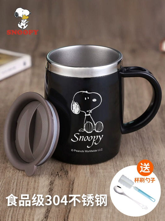 Snoopy Mug with Lid Office Coffee Cup Boys 304 Stainless Steel Cup For Home Drinking Tea Cup