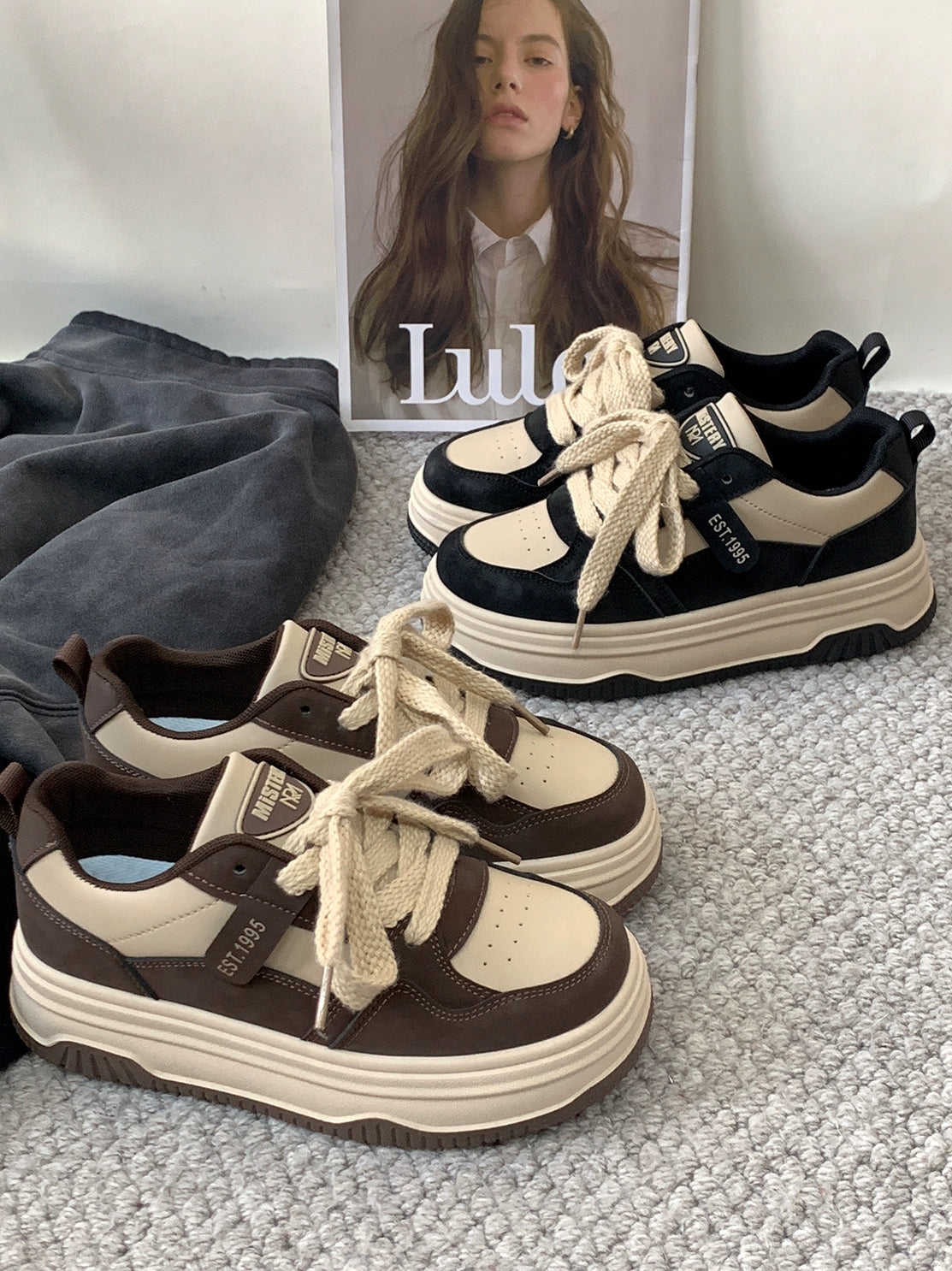 Meila Thick Sole Women's Fall and Winter Chinese Fad Plush Padded Board Shoes