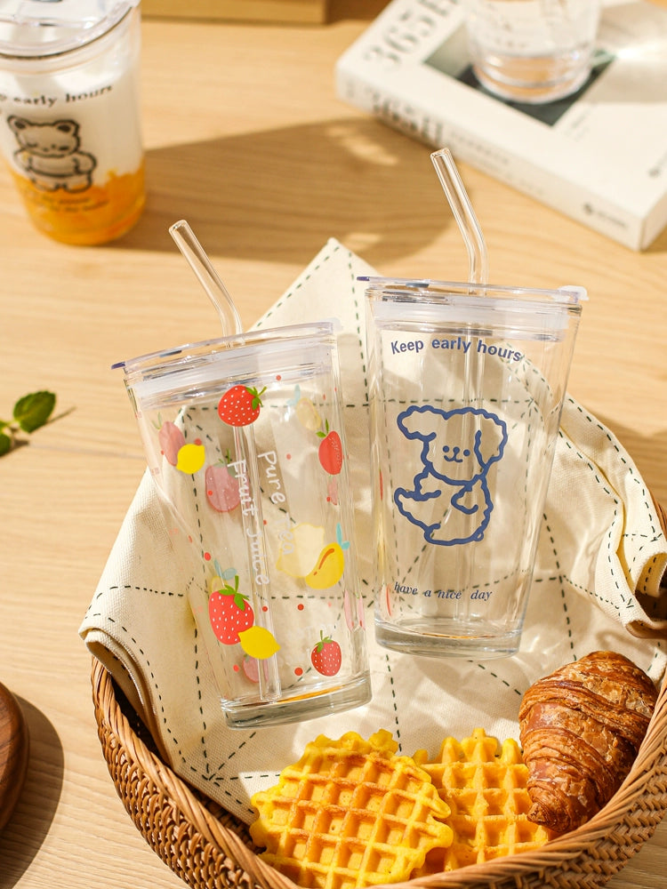 Wheatlife House Straw Glass Cup Women New 2024 Summer Household Drinking Cold Drink Juice Milk Tea Coffee Cup