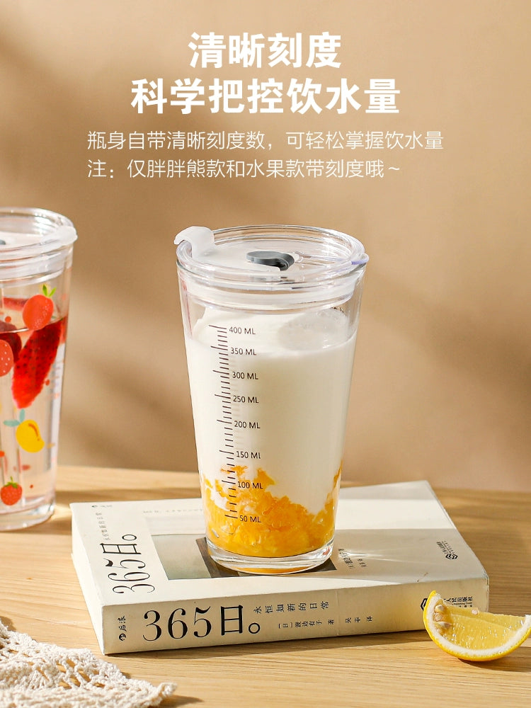 Wheatlife House Straw Glass Cup Women New 2024 Summer Household Drinking Cold Drink Juice Milk Tea Coffee Cup