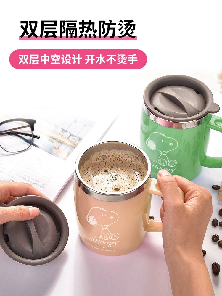 Snoopy Mug with Lid Office Coffee Cup Boys 304 Stainless Steel Cup For Home Drinking Tea Cup