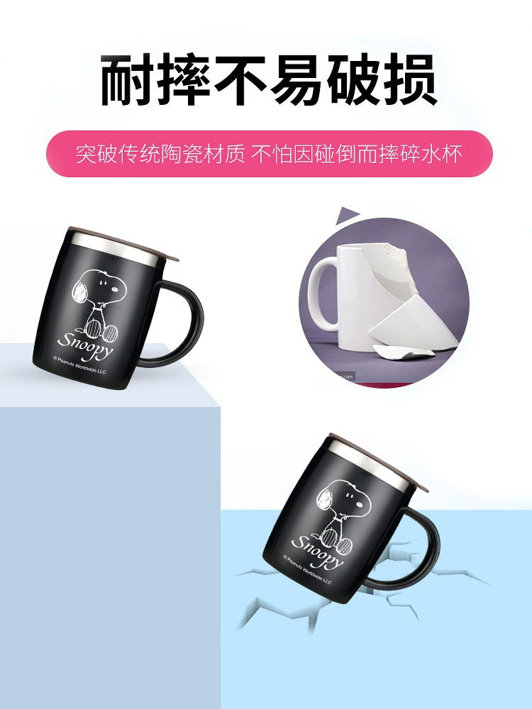 Snoopy Mug with Lid Office Coffee Cup Boys 304 Stainless Steel Cup For Home Drinking Tea Cup