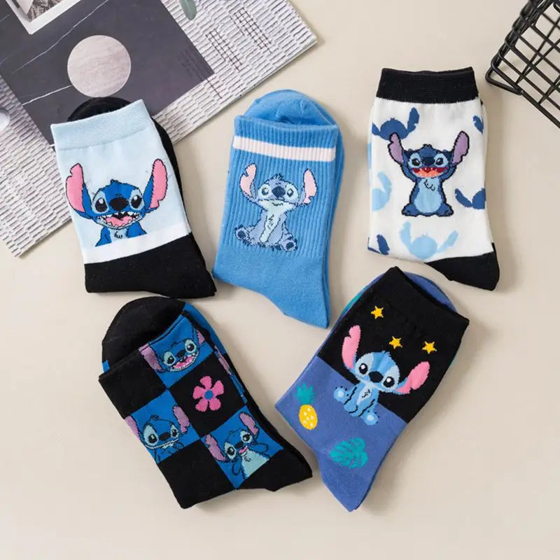 Disney Anime Lilo & Stitch Series Autumn Winter Retro Women Female Socks Cartoon Stitch Cotton Men Socks Gifts