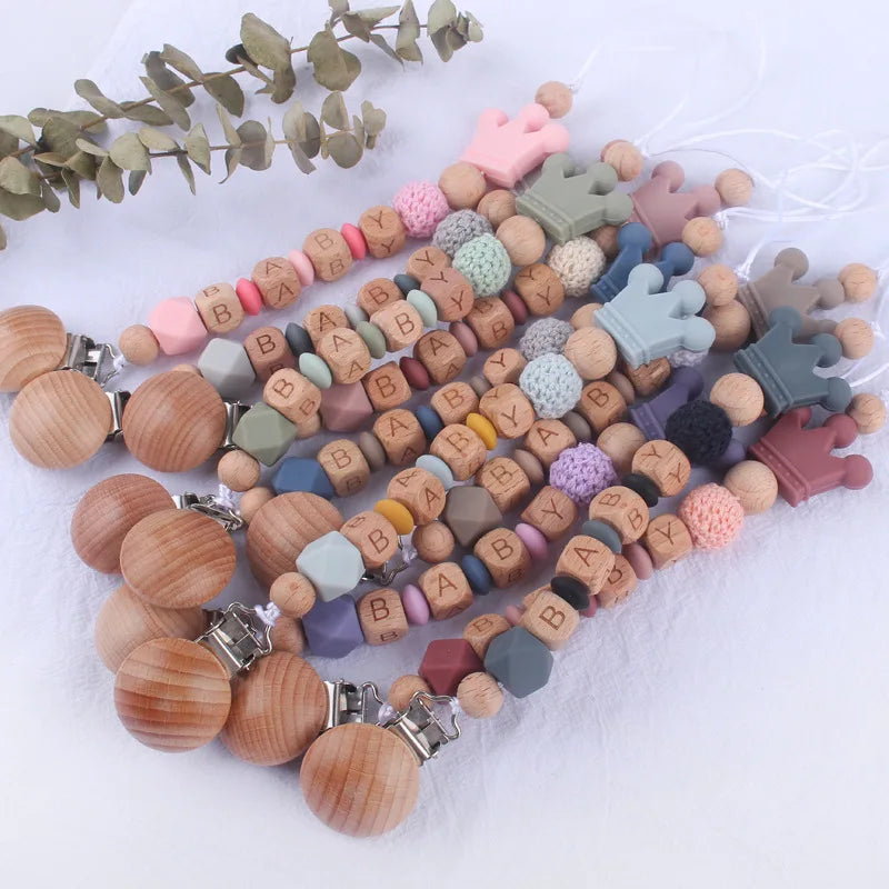 INS Personalized Name Baby Pacifier Clips Crown Teethers Dummy Nipple Holder Clip Chain Teething Toy Newborn Feeding Accessories