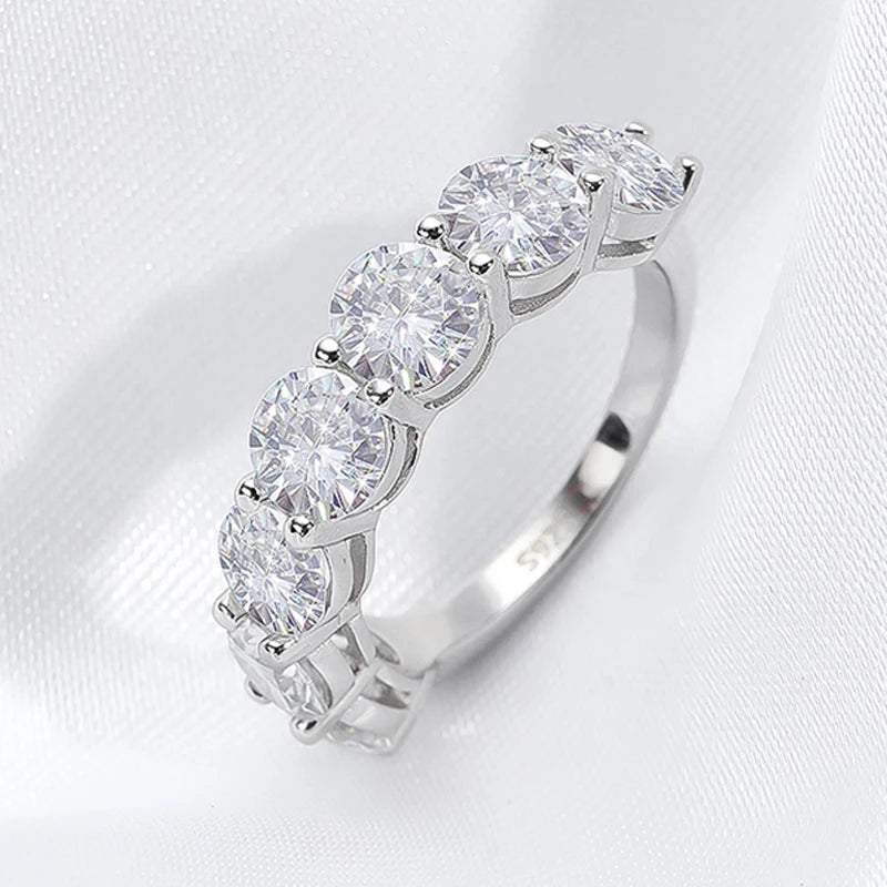 Smyoue 3.5/7cttw All Moissanite Ring for Women 7 Gemstone Sparkling Wedding Promise Band 100% S925 Sterling Silver Jewelry GRA