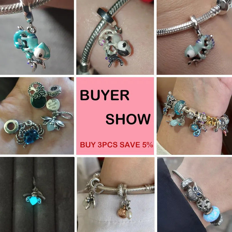 Charms Fit Pandora 925 Original Bracelets Chameleon Luminous Firefly Butterfly Silver 925 Charms Beads Fine DIY Jewelry Making