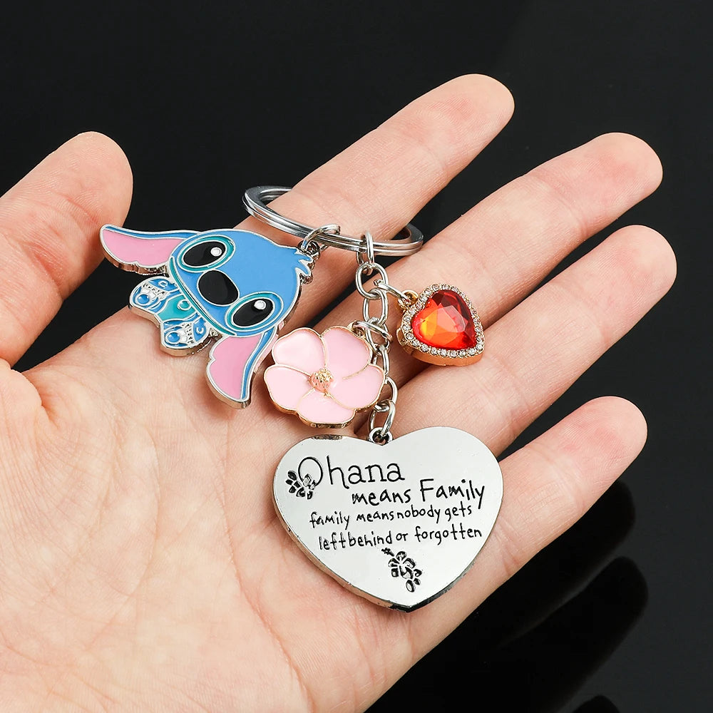 Kawaii Stitch Heart Shape Crystal Pendant Keychain Cartoon Anime Lilo & Stitch Keyring Fashion Women Backpack Ornament Toy Gift