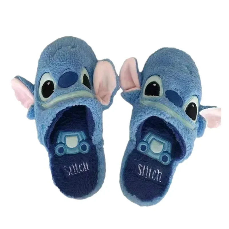 Disney Stitch Plush Slippers Men Women Winter Warm Non-slip Indoor Slippers Cartoon Fluffy Slides Home Cotton Shoes Couple Gift