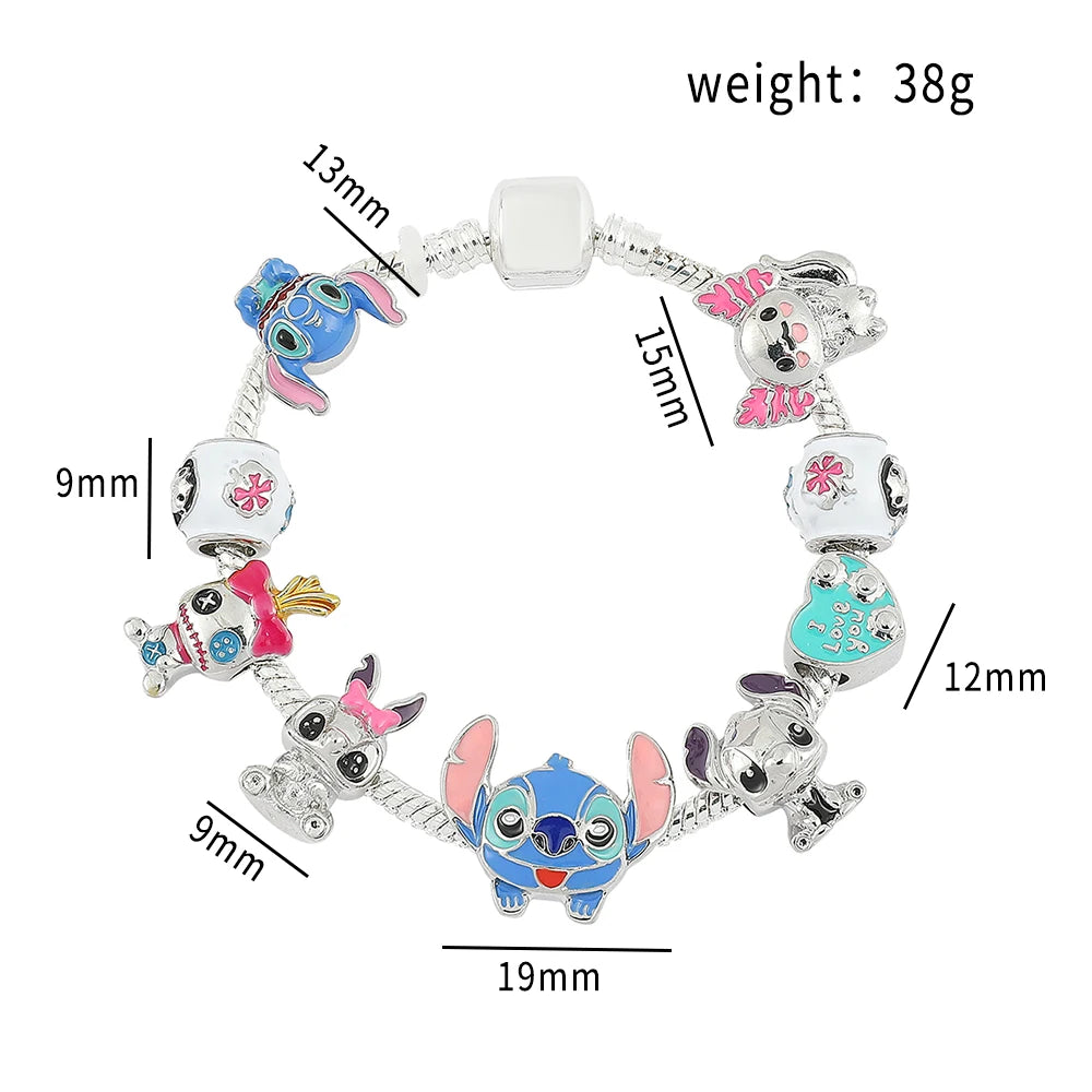 Disney Stitch Jewelry Cartoon Lilo & Stitch Inspired Bracelet DIY Stitch Pendant Crystal Beads Bangle for Women Jewellry Gifts