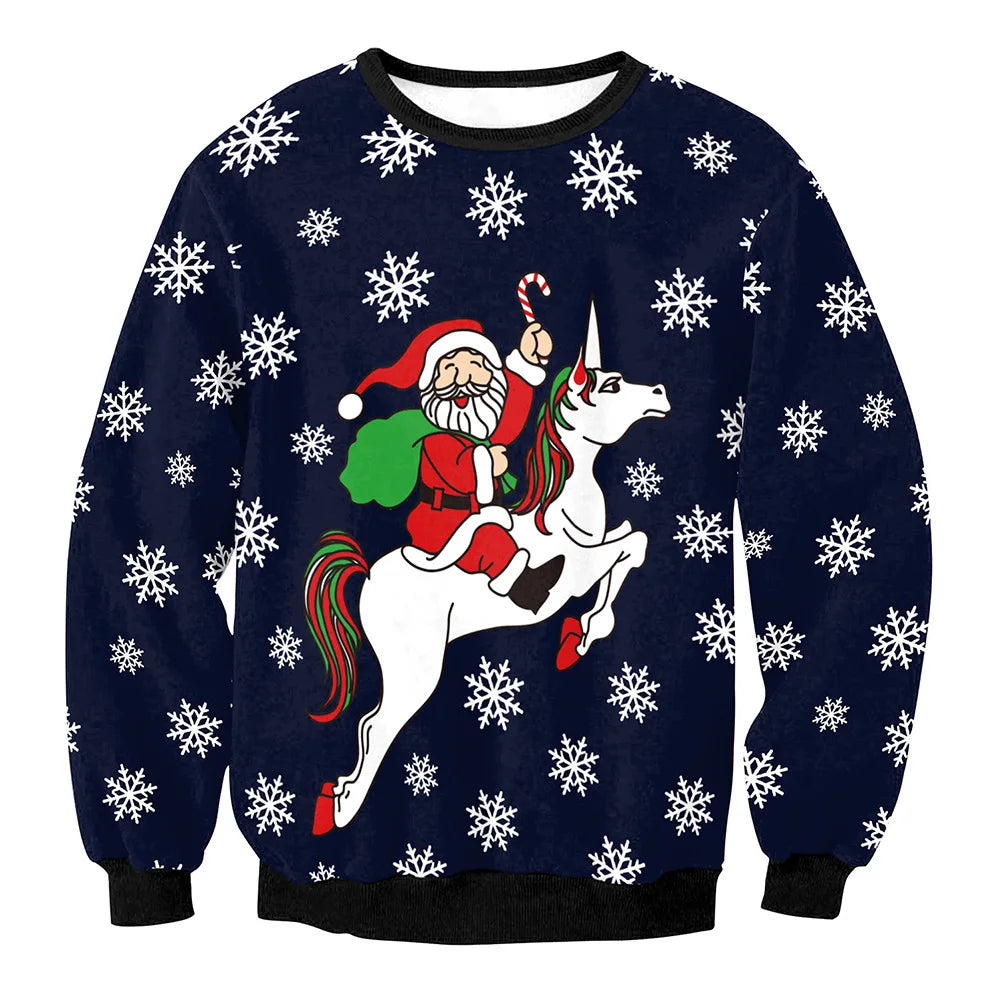 Christmas  Printed Sportswear  Loose Casual Long Sleeve  Women's Clothing Christmas Elk Print Round Neck Long Sleeve Sweatshirt