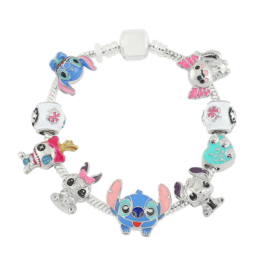 Disney Stitch Jewelry Cartoon Lilo & Stitch Inspired Bracelet DIY Stitch Pendant Crystal Beads Bangle for Women Jewellry Gifts
