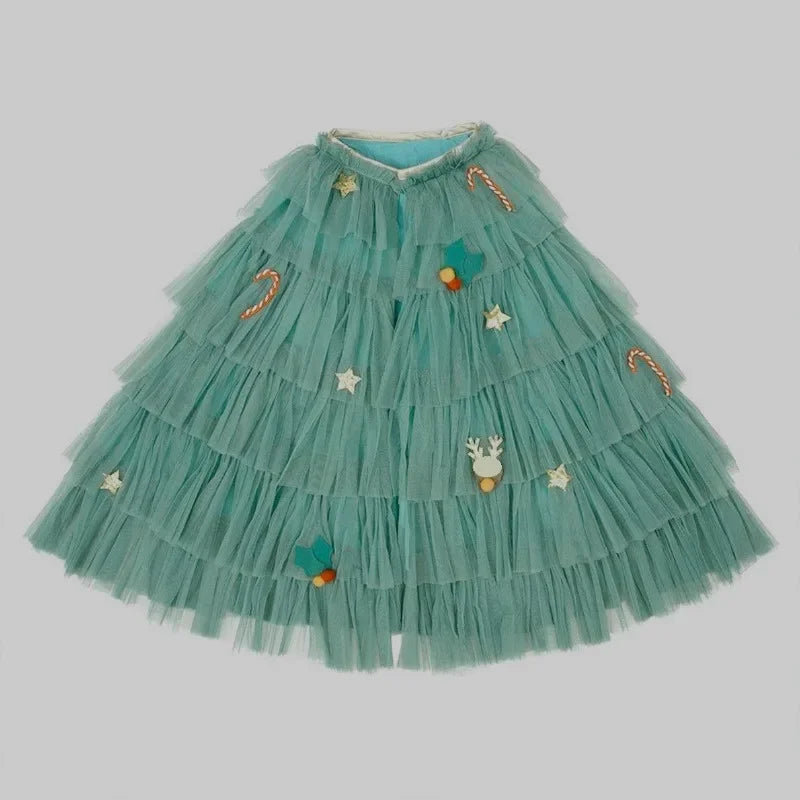 Christmas Costume Props Girl Green Christmas Tree Shaped Cloak Cosplay Parties Balls Performances Decorate Cloaks