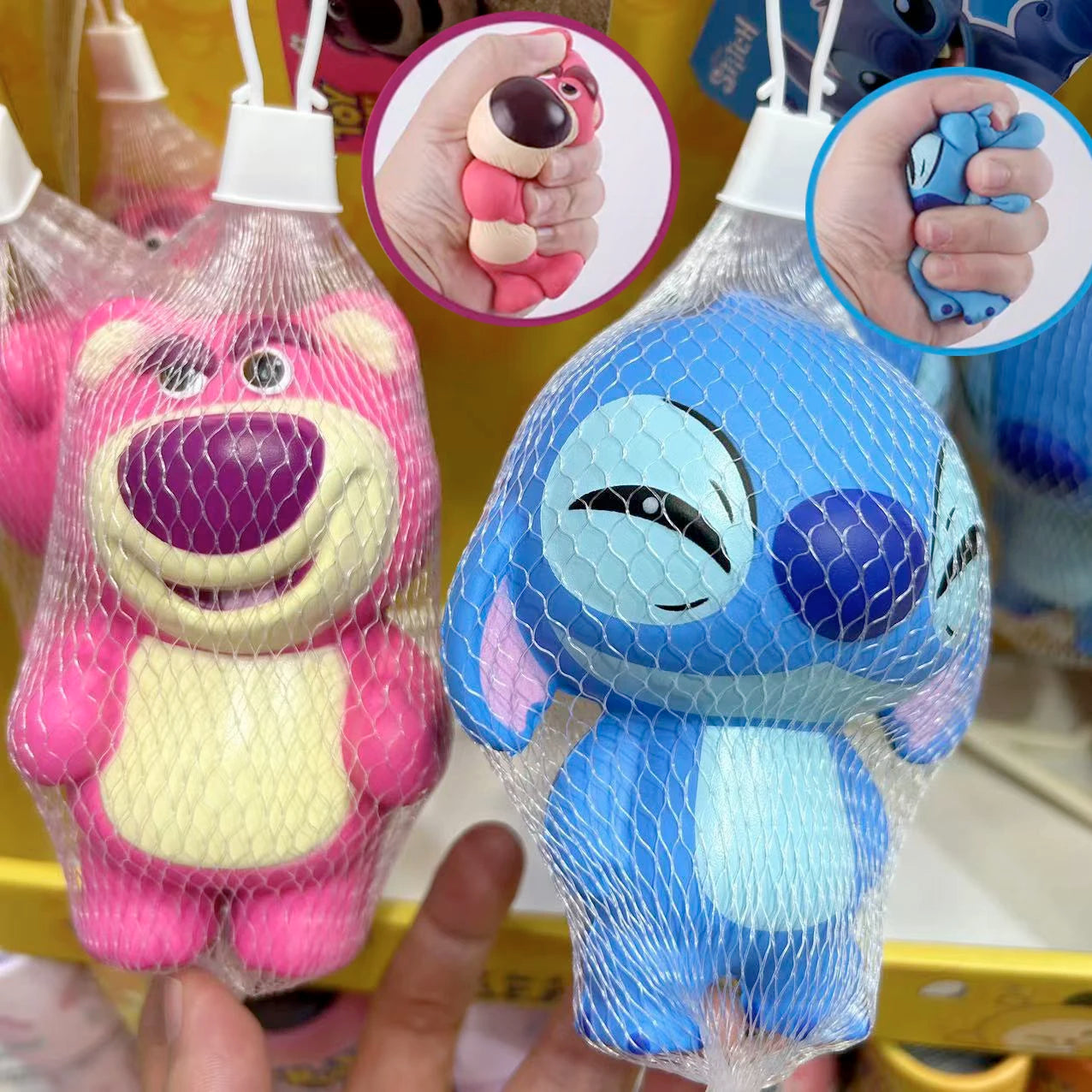 Disney Stitch Decompression Toys Kawaii Strawberry Bear Lilo and Stitch Model Doll Slow Rebound Stress Relief Toys Kids Gifts