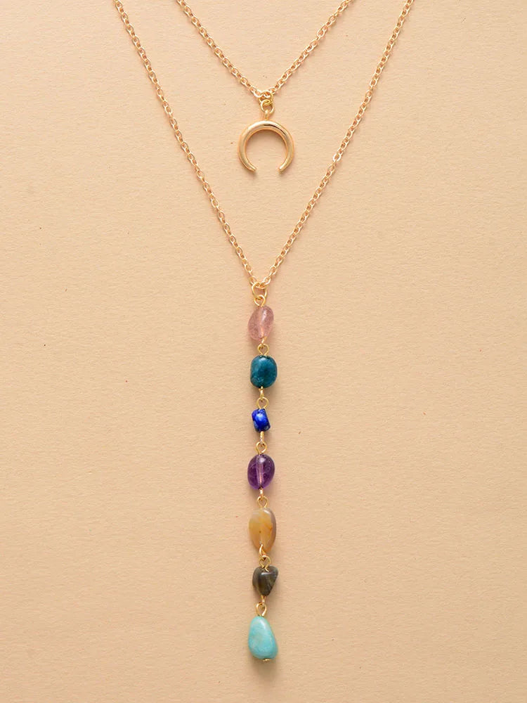 High End Natural Stones 7 Chakra Gold Plated Chain Heart Pendant Chokers Necklace Minimalist Women Spiritual Layered Jewelry