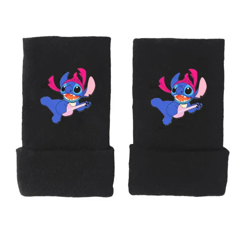 Kawaii Stitch Gloves Star Baby Anime Peripheral Half Finger Gloves Warm Printing Student Writing Boxing Boys Birthday Gift