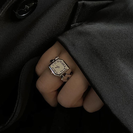 2023 Korean Silver Colour Roman Numeral Ring Vintage Fashion Clock Woman Open Ring Party Gift