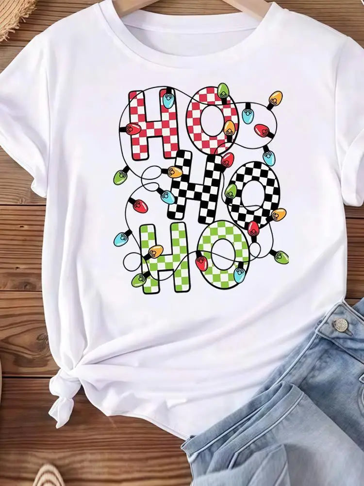 Christmas Clothes Holiday Printed Fashion New Year Women T Shirts Watercolor Tree Cute Top Merry Tees Clothing Graphic T-shirts