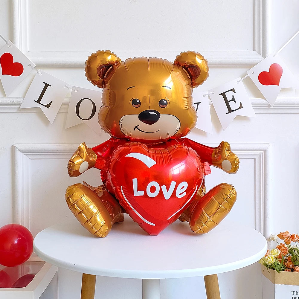 Love Heart Bear Foil Balloons Happy Birthday Valentine’s Day Party Decor Air Helium Globos Wedding Decorations Kids Toys Balloon