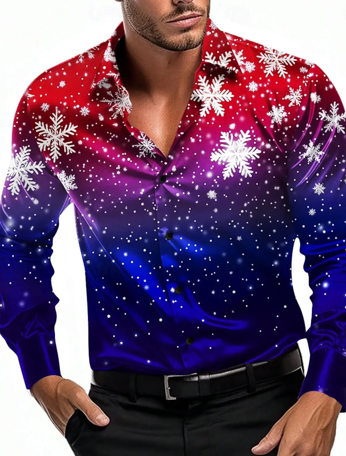 Christmas Theme Men's Christmas Scene Printed Shirts Snowflake Gradient Graphics Button Up Long Sleeve Shirts Fashion Tops Thin