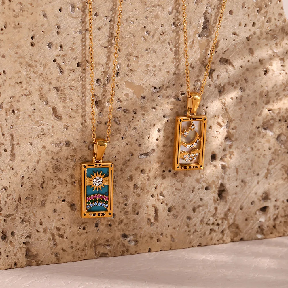 2023 New Design Christmas Jewelry Gift Colorful Gometric Meaningful Moon Sun Lover Stainless Steel Tarot Necklaces For Women