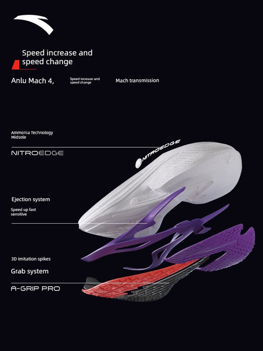 Anta Mache 4 Generation Nitrogen Technology Professional Running Shoes Men's and Women's Racing Training Physical Test High School Entrance Examination Running Shoes Sneaker
