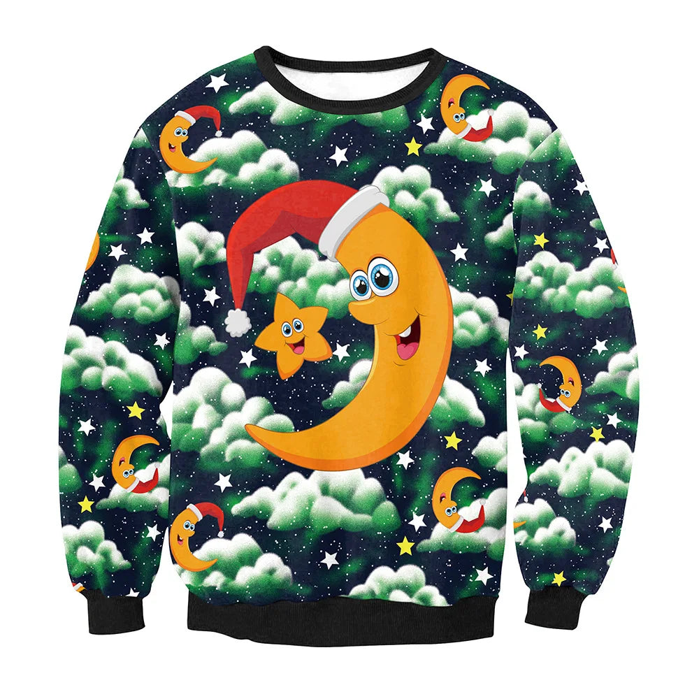 Christmas  Printed Sportswear  Loose Casual Long Sleeve  Women's Clothing Christmas Elk Print Round Neck Long Sleeve Sweatshirt