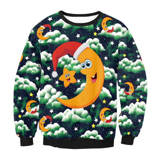 Christmas  Printed Sportswear  Loose Casual Long Sleeve  Women's Clothing Christmas Elk Print Round Neck Long Sleeve Sweatshirt