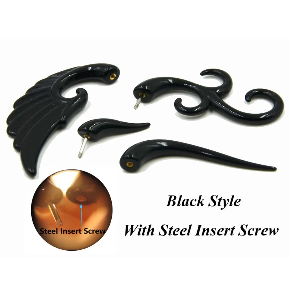 Fashion Black Horn Earrings For Women Hip-hop Acrylic Ear Stud Stainless Steel Anti-Allergies Earrings Gothic Spiral Ear Jewelry