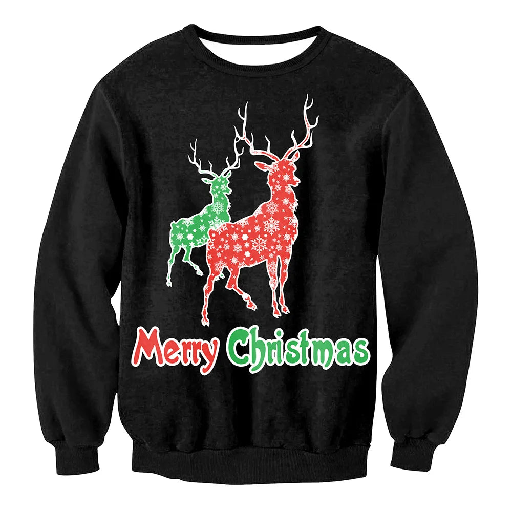 Christmas  Printed Sportswear  Loose Casual Long Sleeve  Women's Clothing Christmas Elk Print Round Neck Long Sleeve Sweatshirt