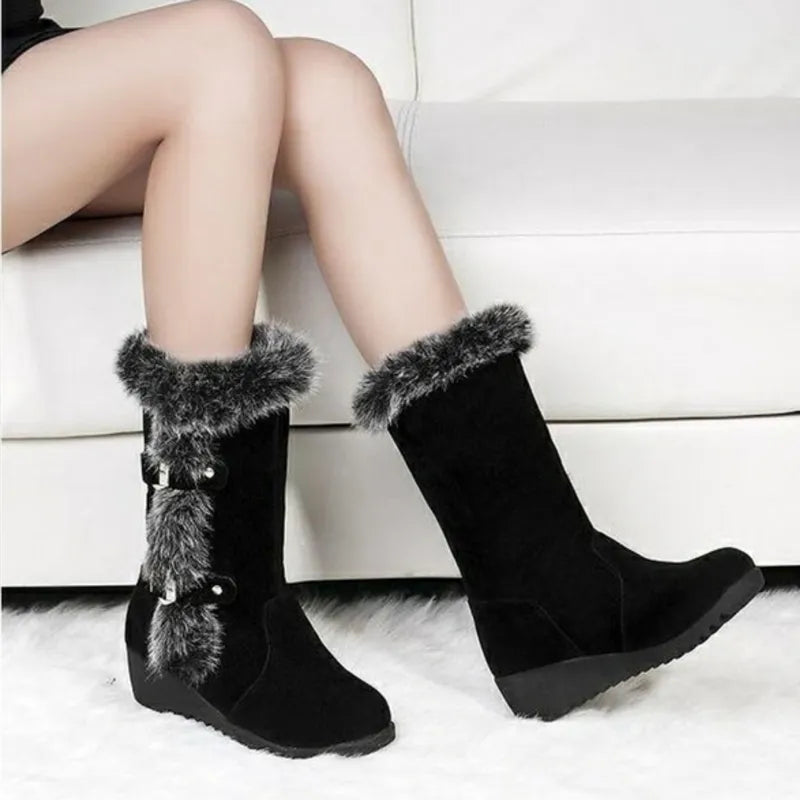 Winter Women Shoes Ladies Mid Calf Boots High Tube Classic Thick Fleece Models Snow Boots Muje Plus Size 35-42