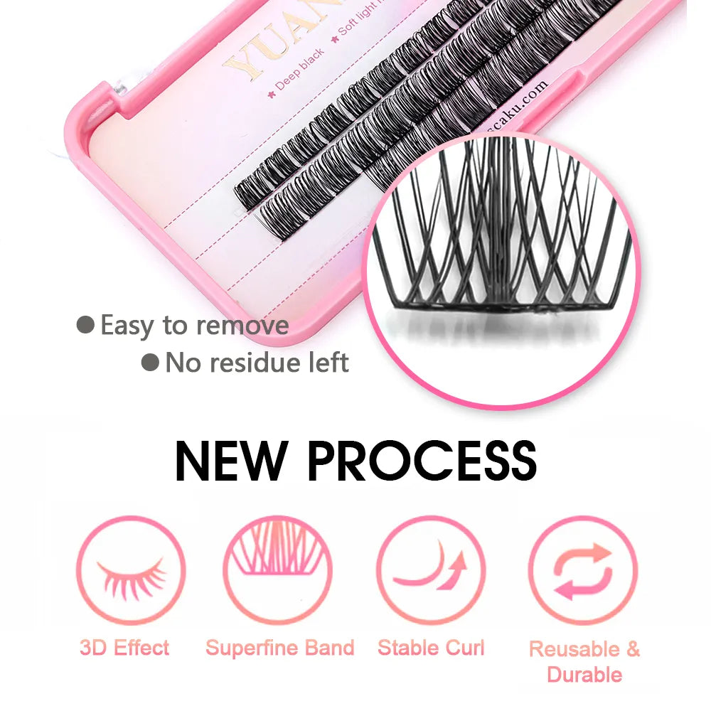 YUANZHIJIE Wholesale Soft Ribbon Segmented False Bundles Eyelashes DIY Individual Clusters Lash Extensions Faux Mink Lashes
