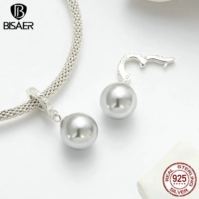 BISAER 100% 925 Sterling Silver Moon Star Charm Bead Floral Pattern Safety Chain Fit Woman DIY Bracelet Fine Jewelry ECC2619