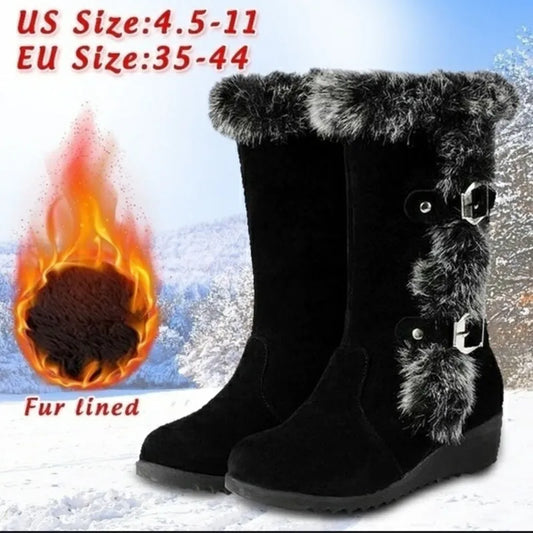 Winter Women Shoes Ladies Mid Calf Boots High Tube Classic Thick Fleece Models Snow Boots Muje Plus Size 35-42