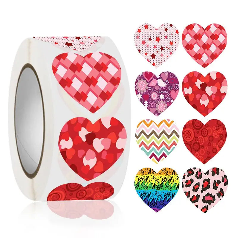 500Pcs/Roll Heart Sticker Valentines Day Decoration Candy Bag Seal Sticker Birthday Party Gift Packaging Cute Stationery Sticker